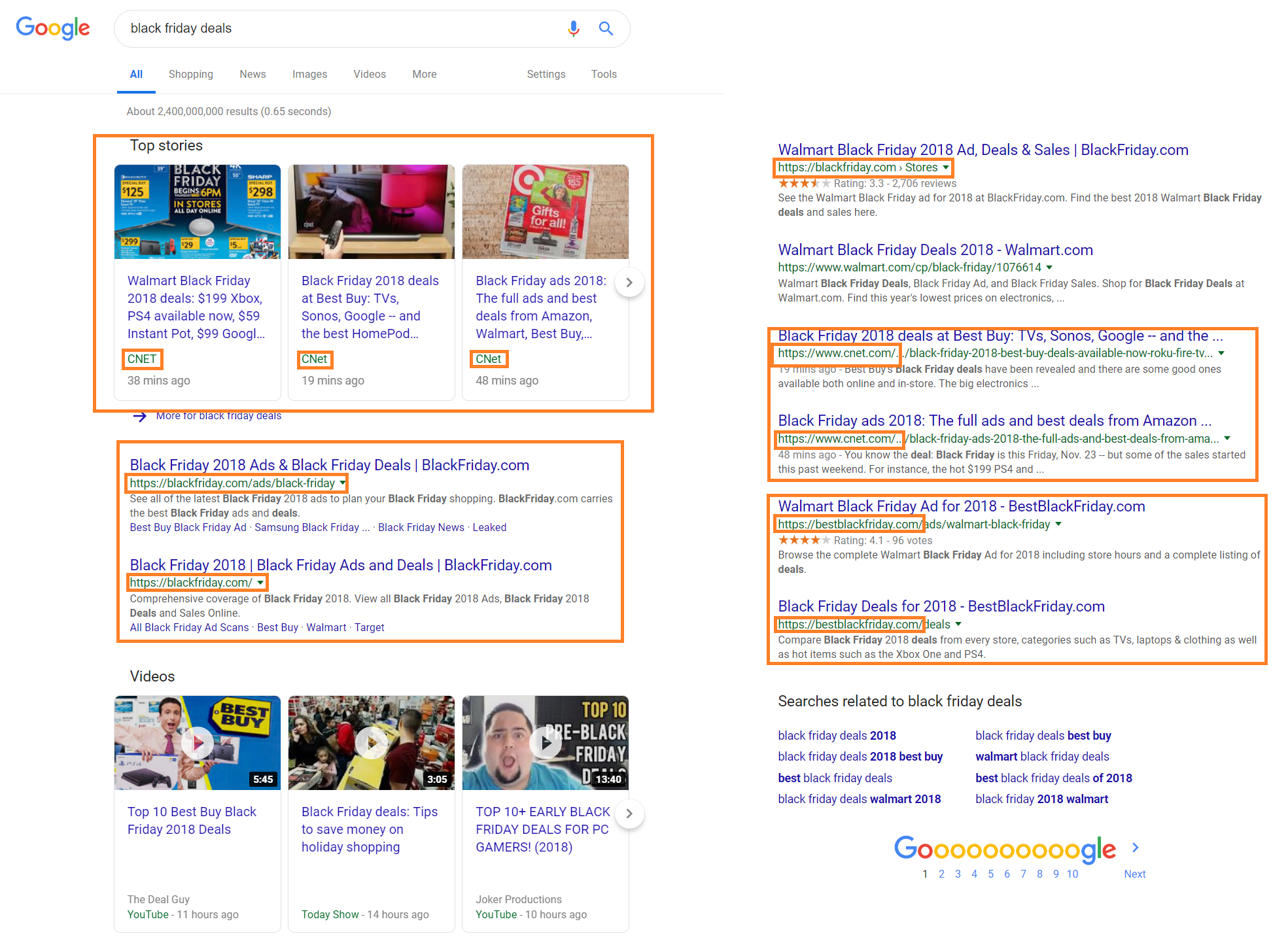 More examples of Google showing same web sites over and over on black friday in 2019.