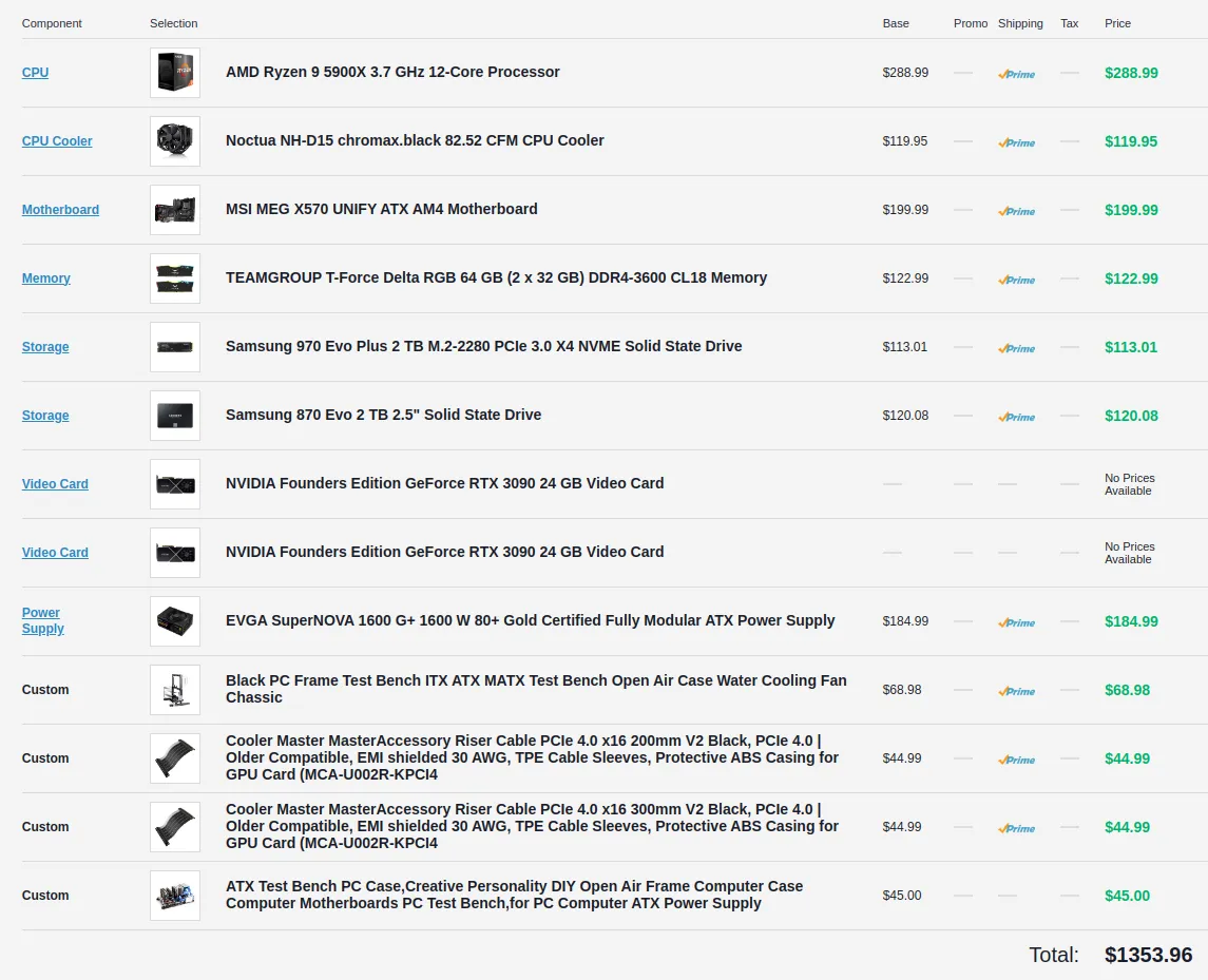 The full list of components on PC Part Picker: https://pcpartpicker.com/b/TQYgXL